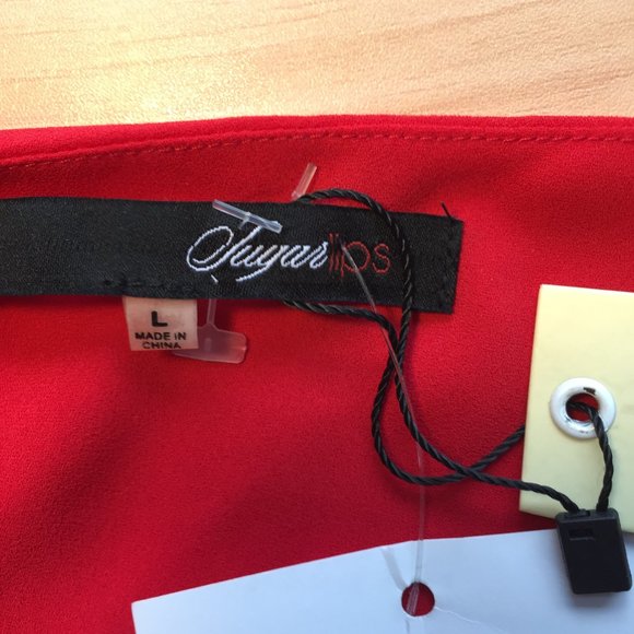 Sugarlips Red Dress Size L NWT with Perforated Details at Sleeves and Hem - Picture 2 of 9